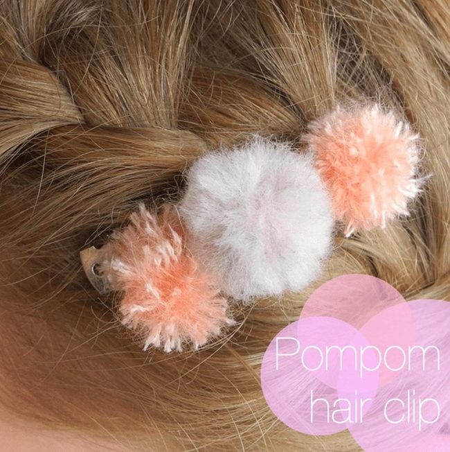 Peach White Pompom Hair Clips