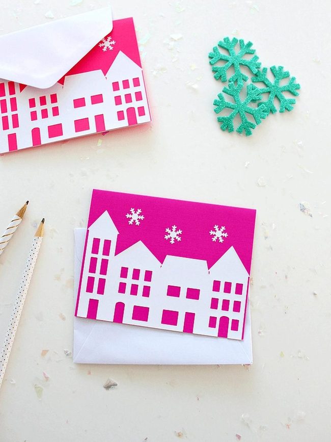 Pink Cards With Teal Snowflakes
