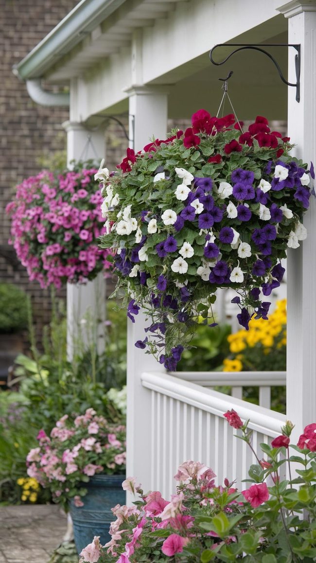 Cascading Petunias in Hanging Baskets