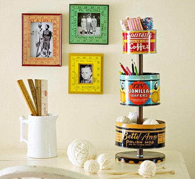 Stacked Tins With Colorful Frames