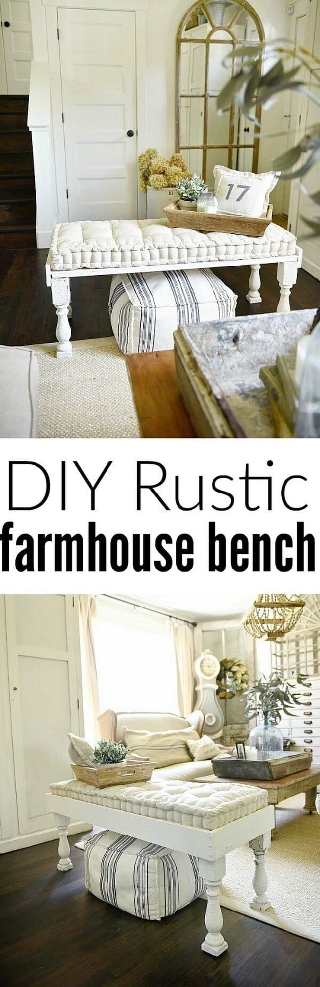 White Pedestal Bench Tufted Cushion