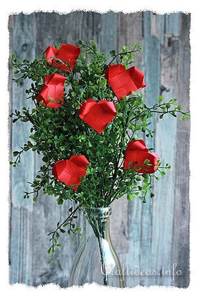 Red Paper Blooms Clear Glass