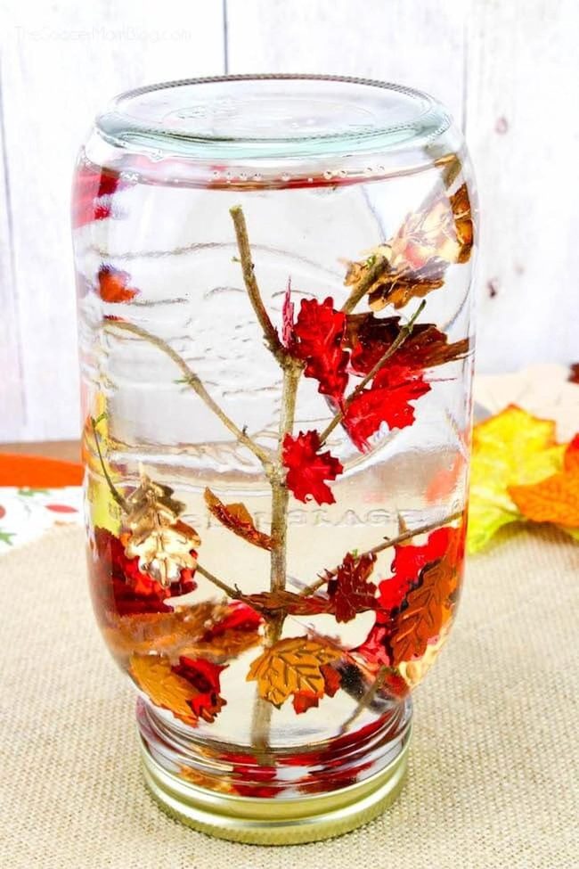 Golden Leaves In Mason Jars