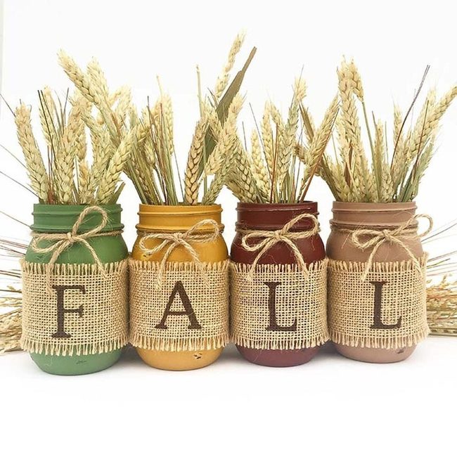 Autumn Mason Jars With Wheat