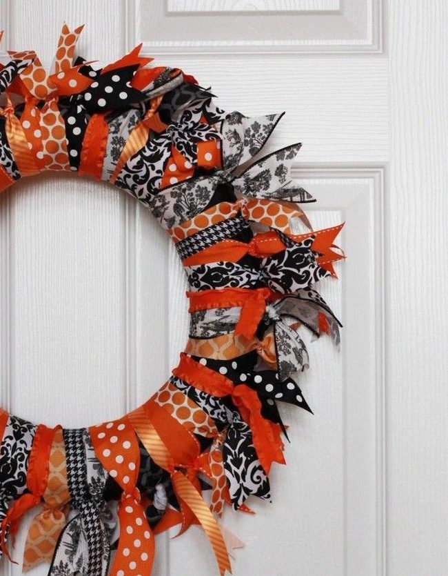 Orange Black Ribbon Wreath Statement