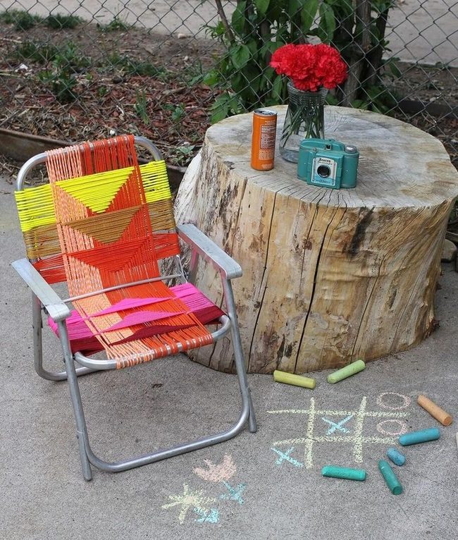 Orange Striped Chair With Concrete Doodles