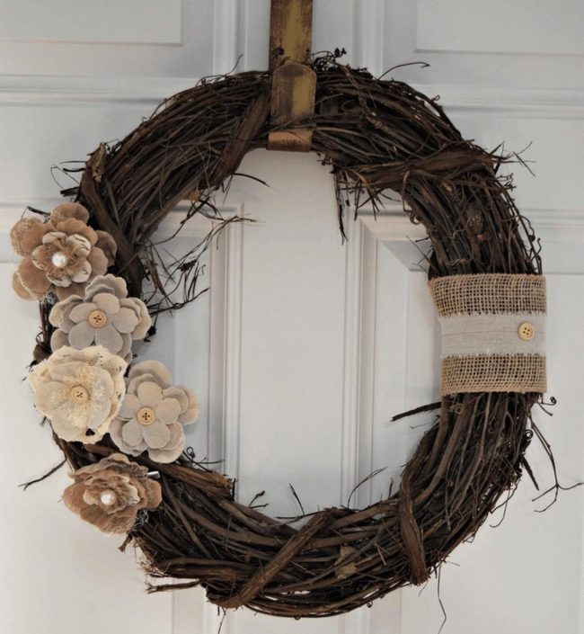 Fabric Rosettes Autumn Wreath