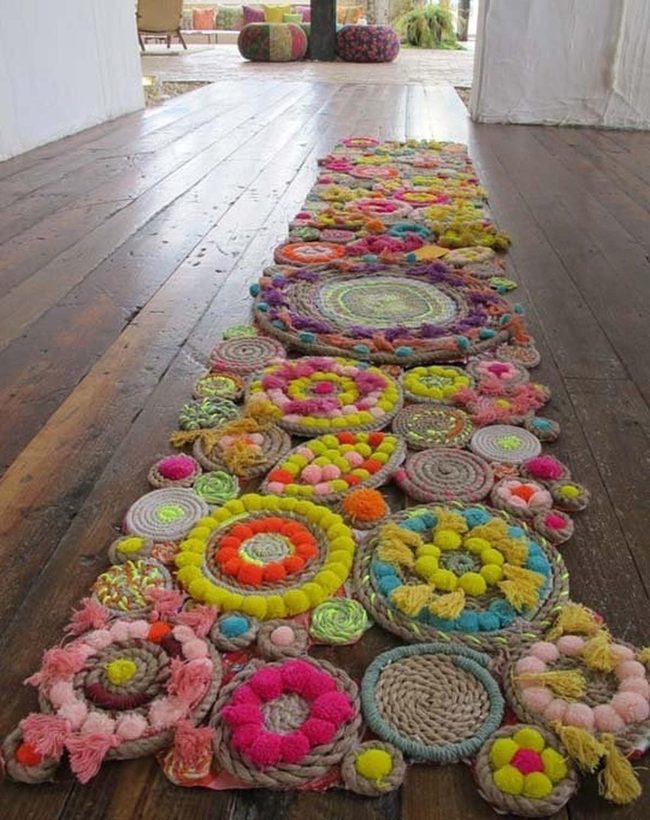 Colorful Yarn Patches On Wood
