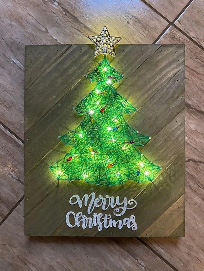 Green Thread Christmas Tree With Glowing Star