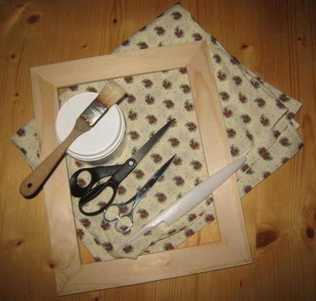 Wooden Frame With Cream Patterned Cloth