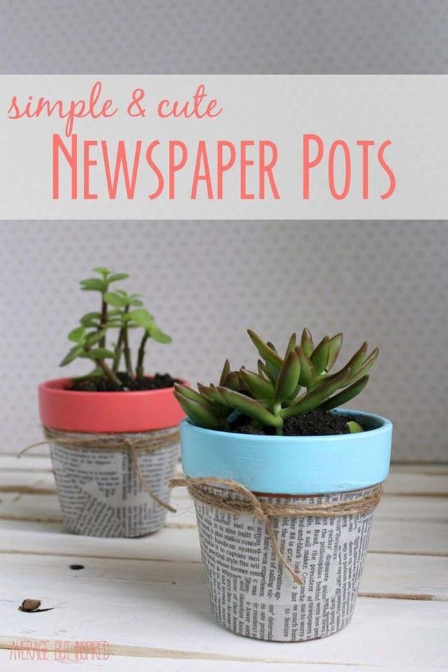 Newspaper Wrapped Flower Pots