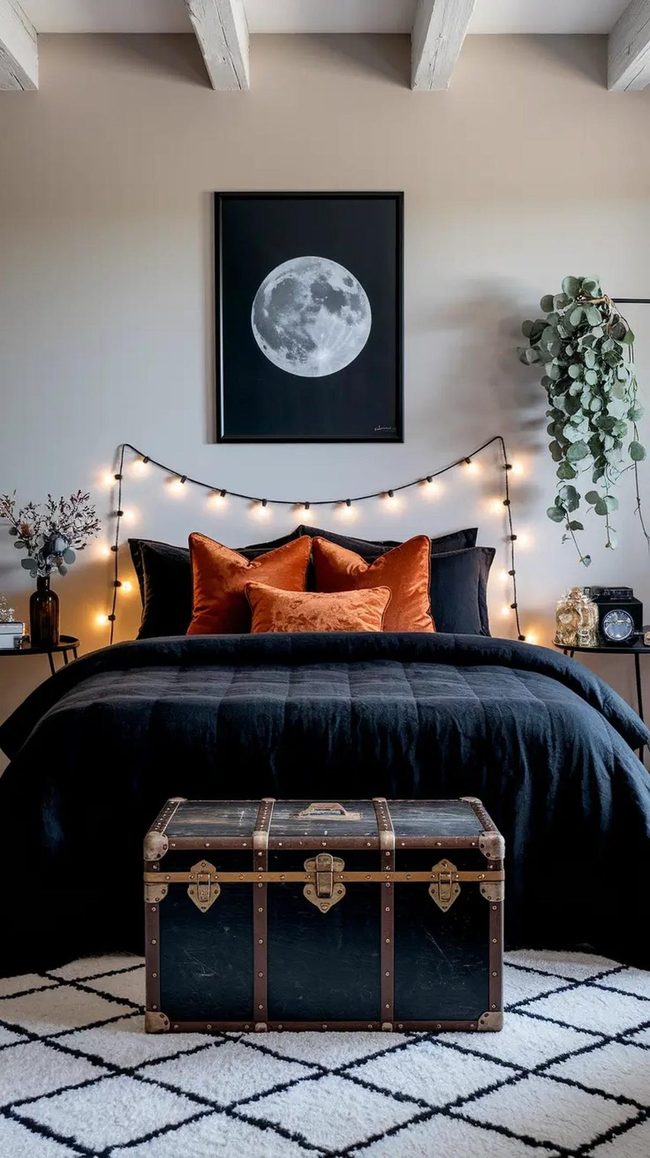 Black Velvet Bedroom With Moon Phases
