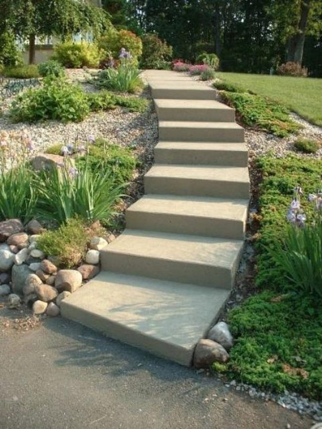 Concrete Steps Through Flowering Gardens