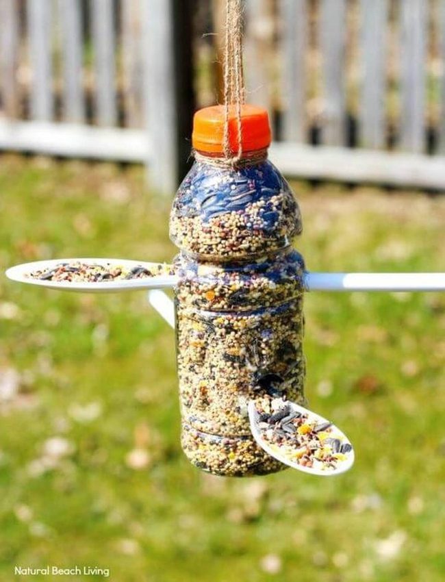 Recycled Bottle Spoon Bird Feeder