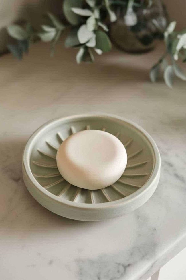 Green Sunburst Clay Soap Dish