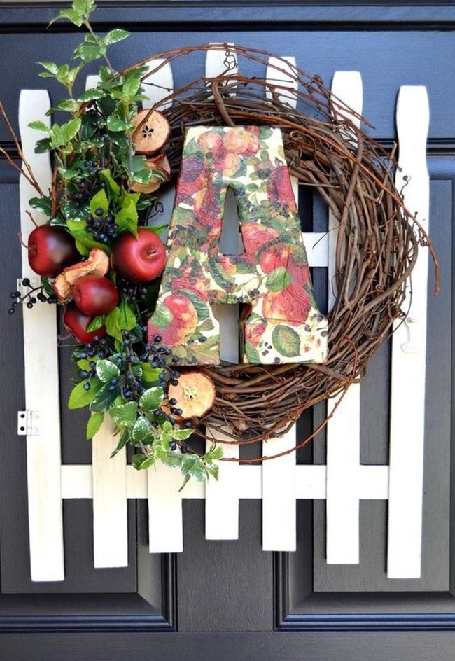 Red Apples Frame Monogram Wreath