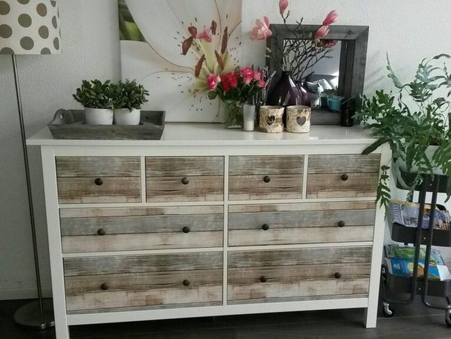 Weathered Wood Dresser Green Pink Florals