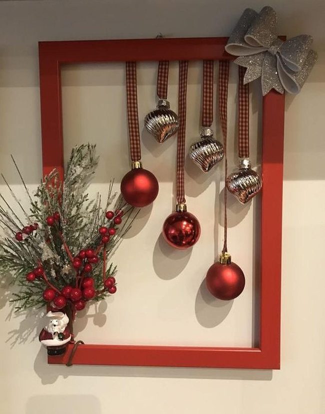 Red Ornaments Silver Bow Evergreen