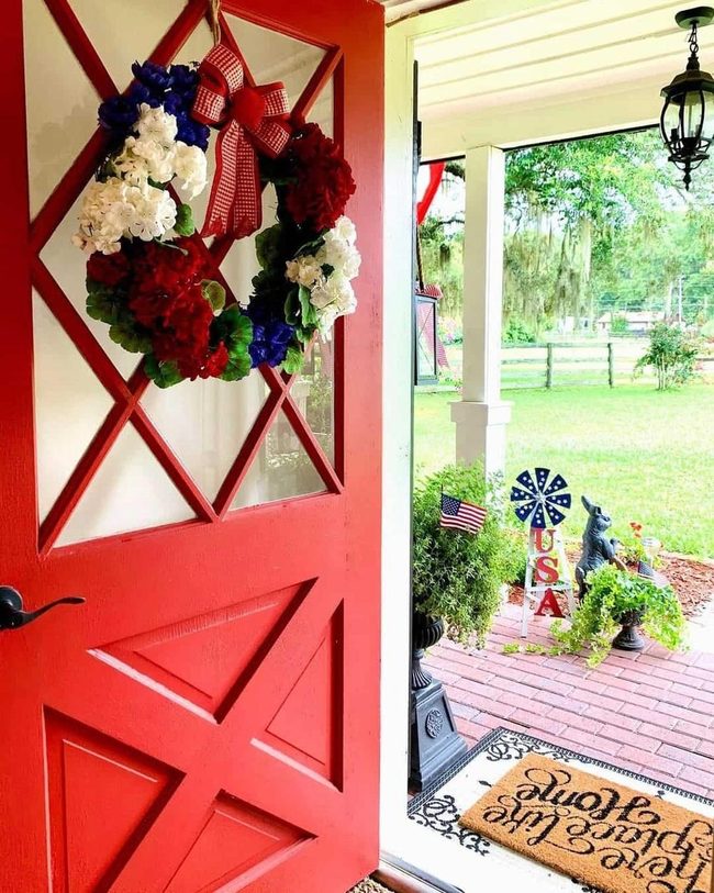 Red Door Patriotic Flower Wreath
