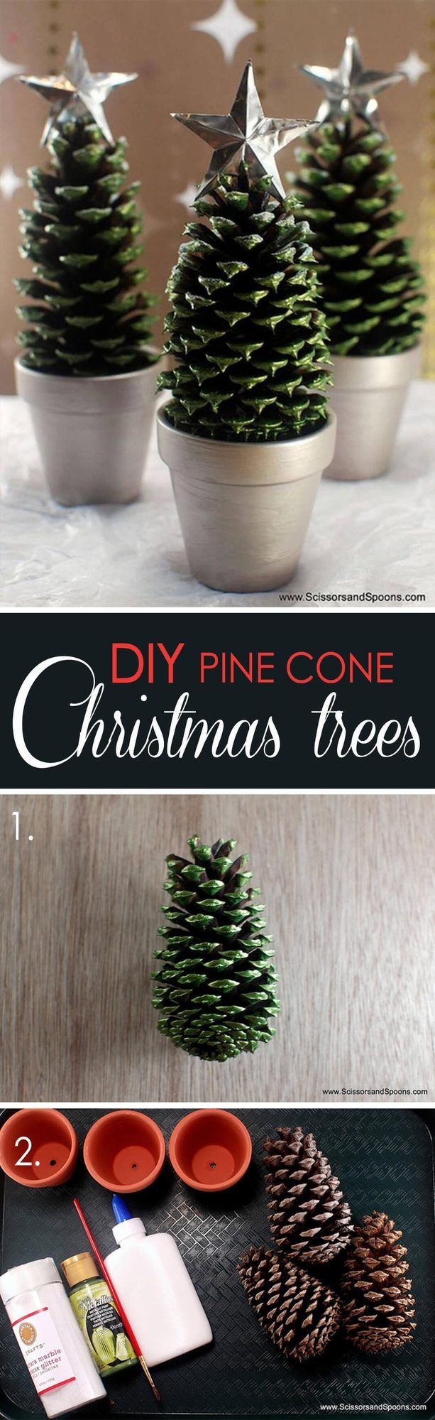 Pinecone Trees With Silver Stars