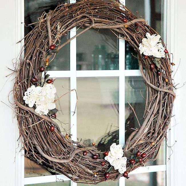Brown Twigs Red Berries White Lace