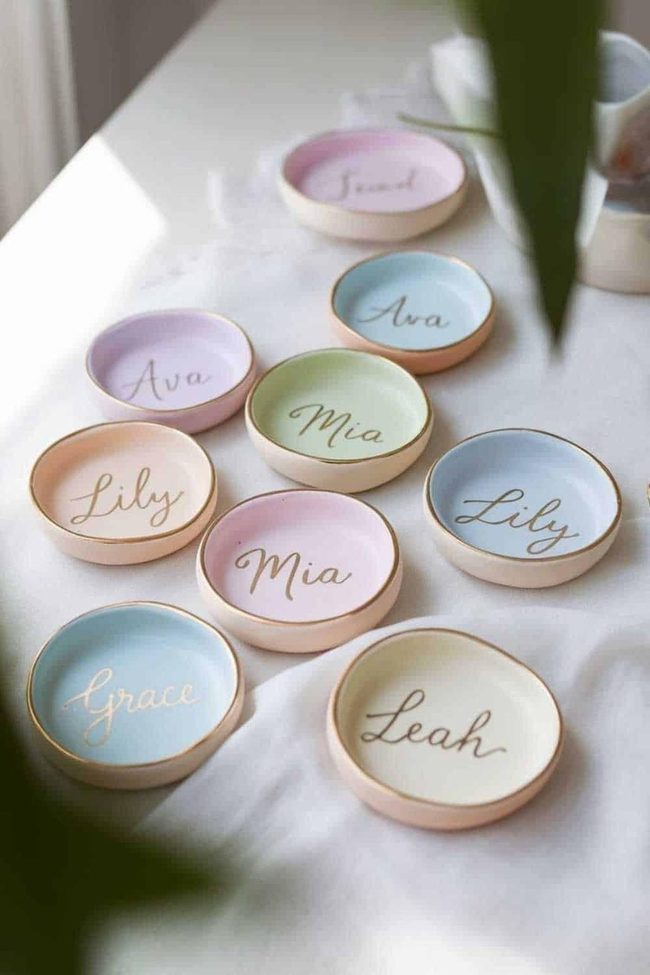 Pastel Clay Dishes With Gold Names