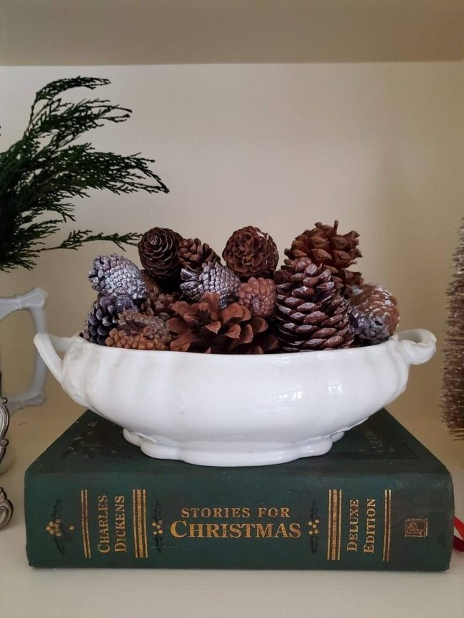 Silver-Dusted Pinecones In Pottery