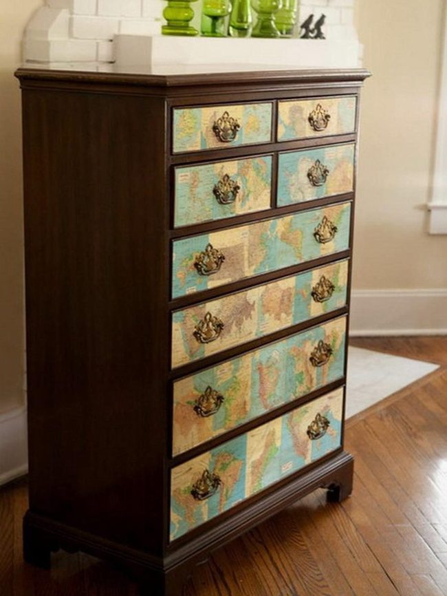 Maps On Dark Wood Drawers