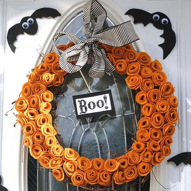 Orange Roses Halloween Wreath Light