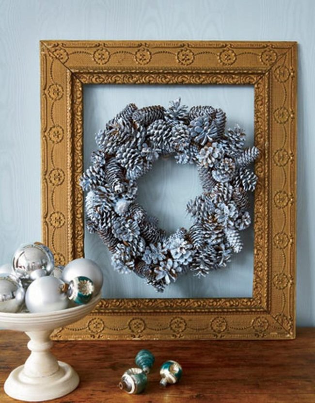 Golden Frames, Pinecone Wreath, Winter Sparkle