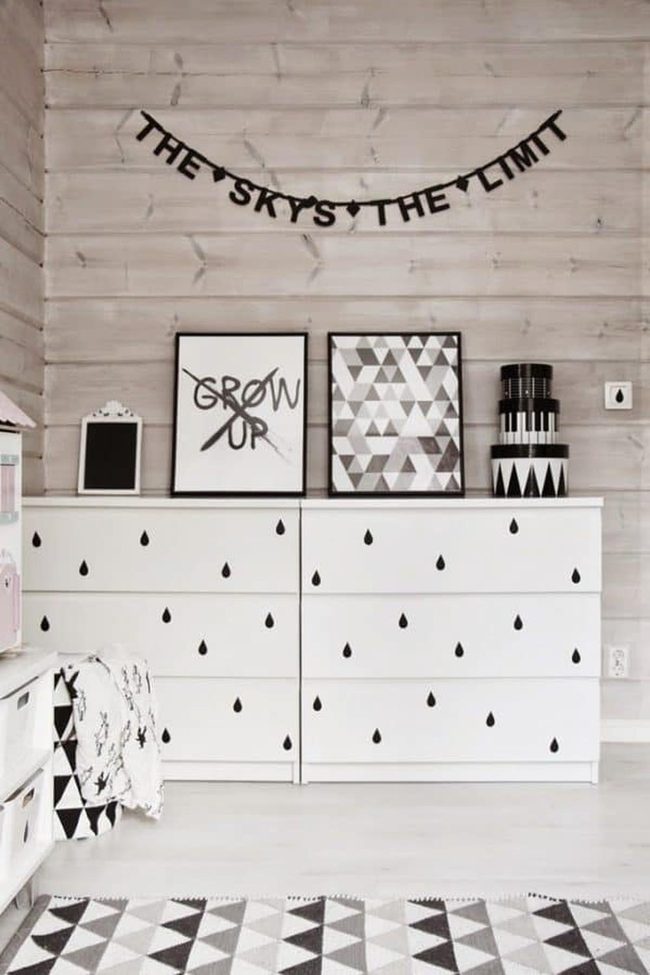 White Dresser With Raindrop Decals