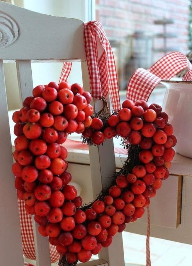 Red Berry Heart White Chair