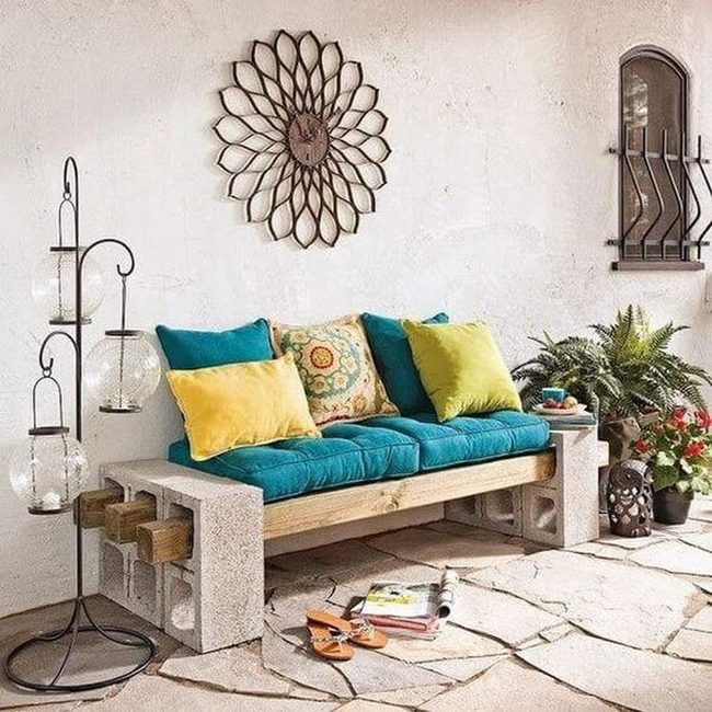Cinder Block Bench With Cushions