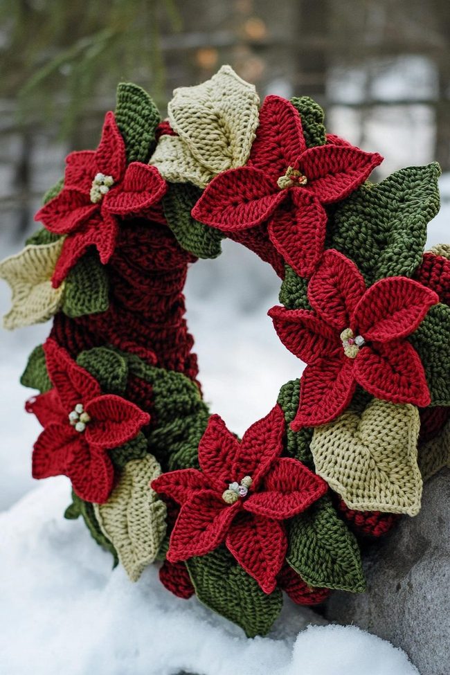 Handmade Yarn Wreath With Pompoms