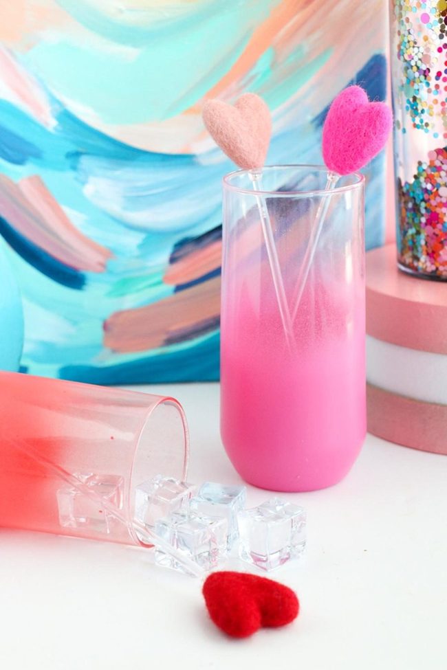 Pink Coral Cocktails With Heart Stirrers