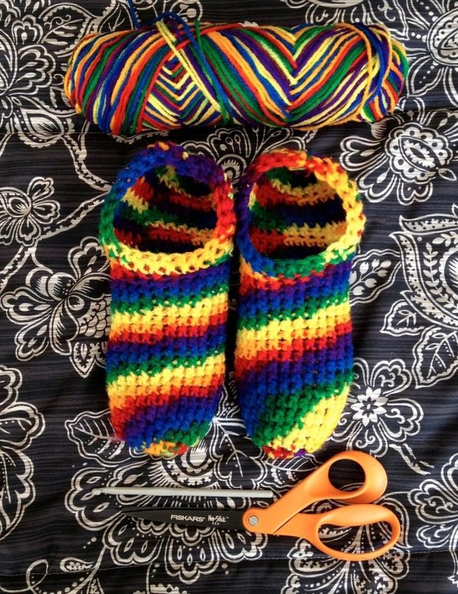 Rainbow Striped Crochet Slippers