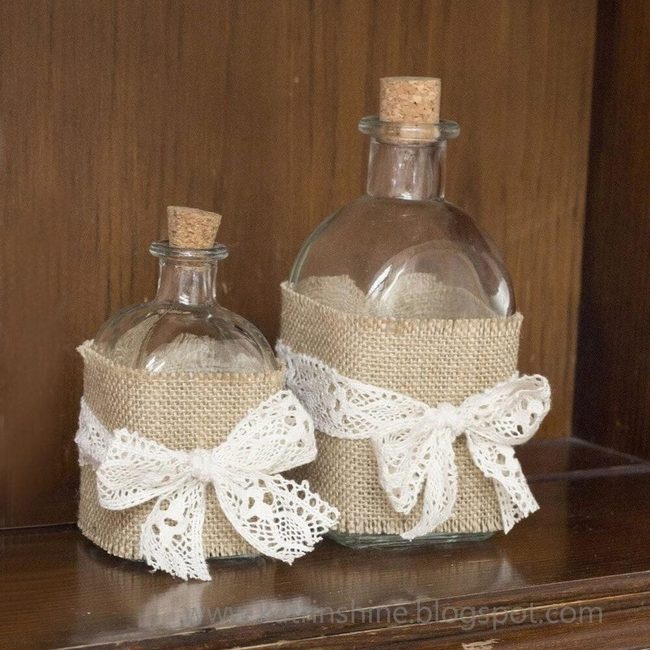 Burlap Wrapped Glass Bottles