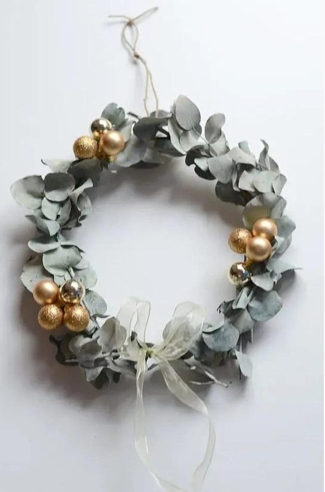 Pale Green Wreath With Golden Accents