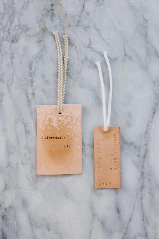 Leather Tags On Veined Marble