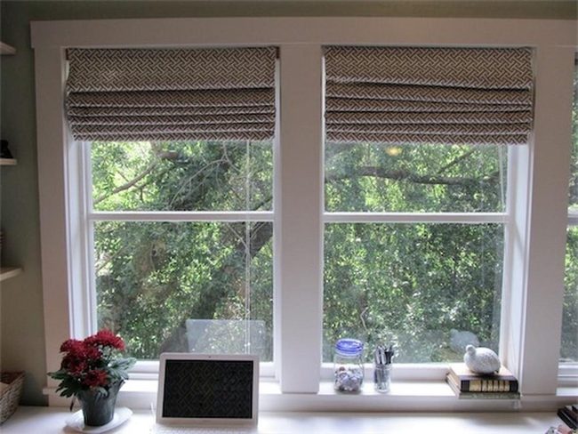 Red Flowers, Zigzag Blinds, Sunlit Space