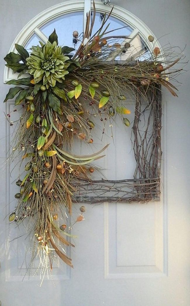 Green Flower Among Natural Twigs