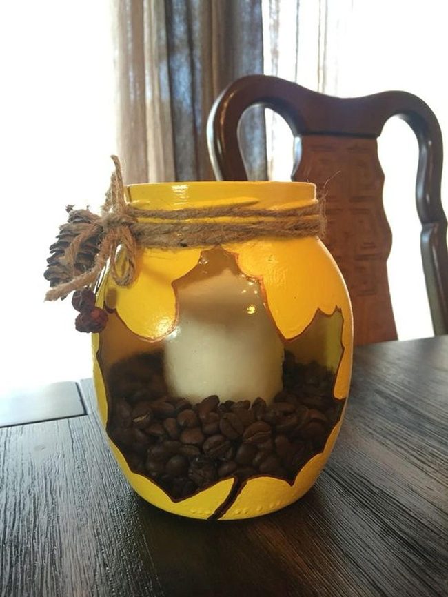 Coffee Beans White Candles Yellow Glass