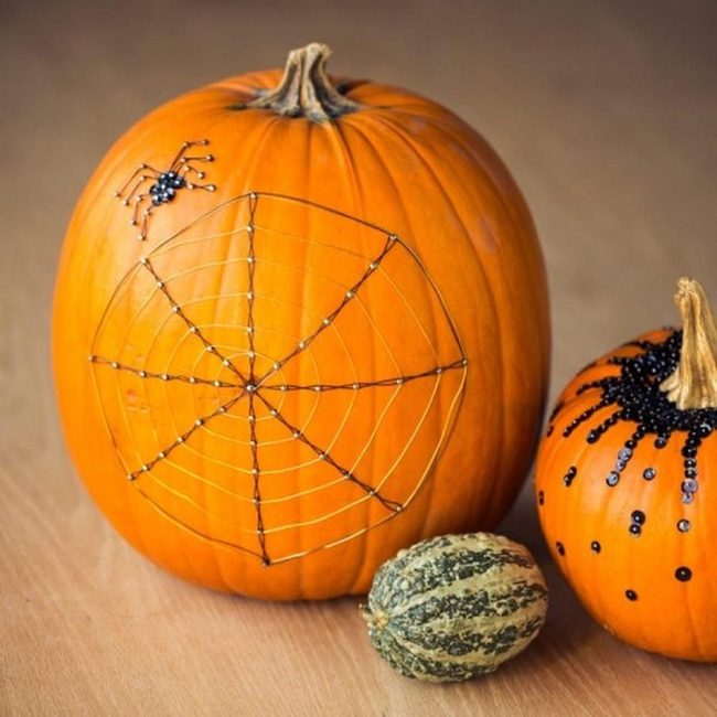 Beaded Spider Web Pumpkins