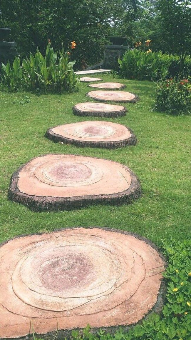 Wood Circles Through Green Garden