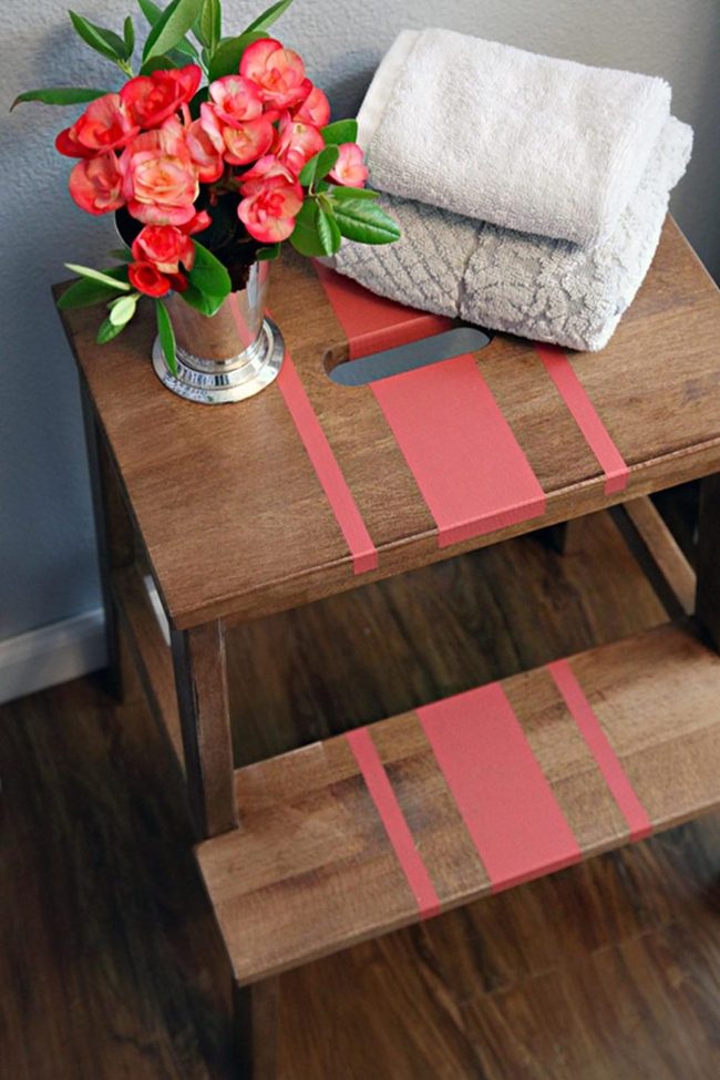 Red Striped Wood Stools Display
