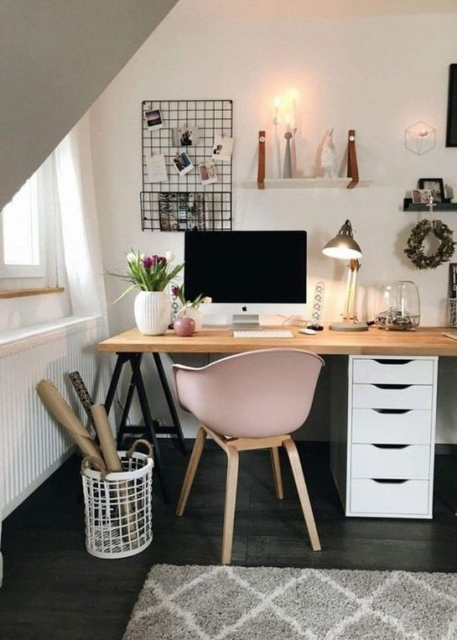 Sunlit Workspace With Pink Chair