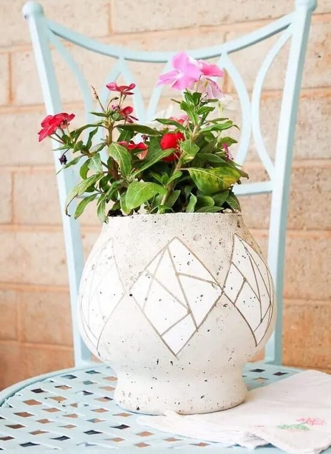 Ceramic Planter Geometric Blooms