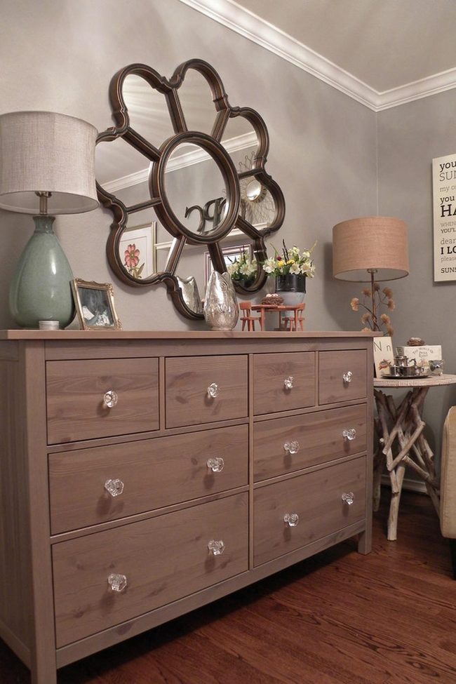 Flower-Shaped Mirrors Above Wood