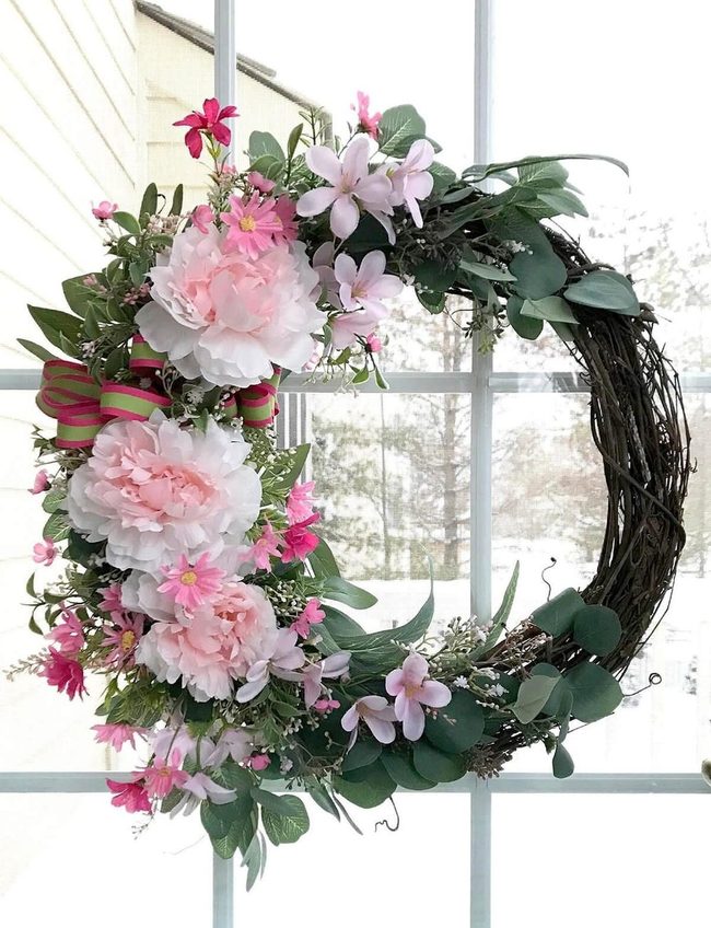Pink And Green Spring Wreath