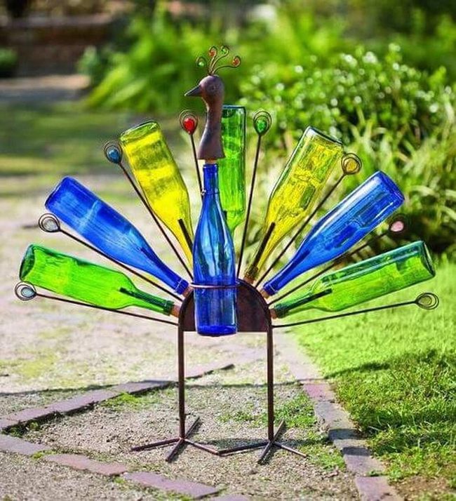 Peacock From Recycled Glass Bottles
